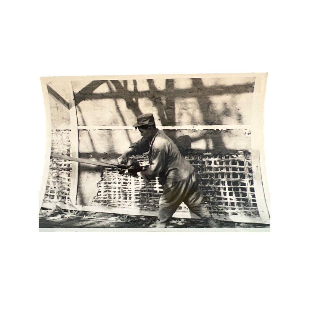 Vintage Korean Workman Building Day Room Black White Photograph Korean War 5x3.5